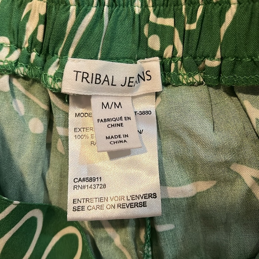 Tribal Green Leaf Print Wide-Leg Pants - Picture 6 of 8